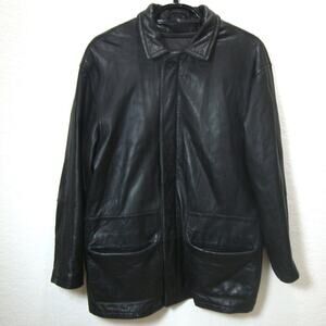 Kenneth Cole Black Lambskin Lined Leather Car Coat